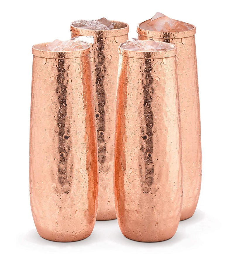 Mosscoff Copper flutes set of 4 - Moscow mule copper flutes - 10 oz hammered stemless champagne flutes of solid copper - copper wedding 7th set - Image 4